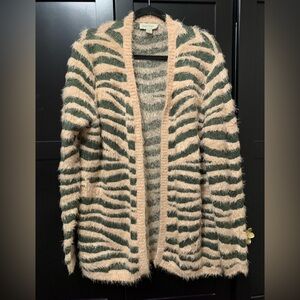 Charlie Paige Fuzzy Green and pink Cardigan cozy chunky warm scandi girl